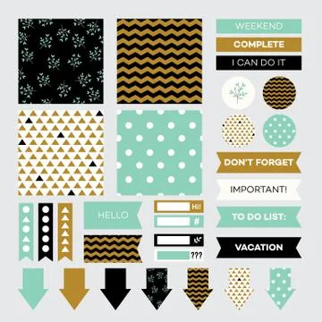 Planner stickers with geometric pattern set vector illustration isolated. イラスト素材