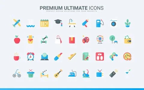 Planner trendy flat icons set, calendar mobile app symbols of healthy leisure Stock Illustration