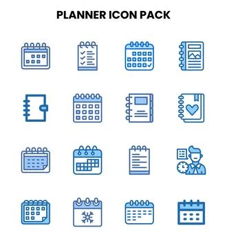 Planner Two Colour Collection Icons Pack Ilustração Stock