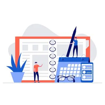 Planner vector illustration concept with characters. Modern flat style for la Illustrazione stock