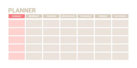 Planner on week, template daily schedule on one page. Weekly English organizer Stock Illustration