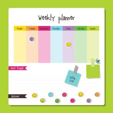 Planner. Weekly Note paper, Notes, to do list. Organiser planner template. Stock Illustration