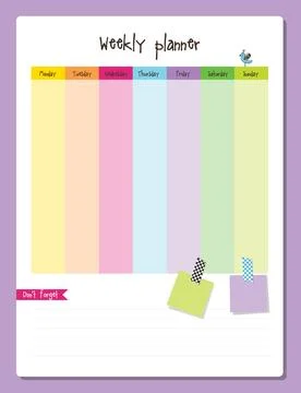 Planner. Weekly Note paper, Notes, to do list. Organiser planner template. Stock Illustration