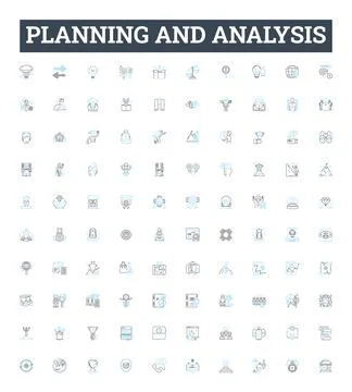 Planning and analysis vector line icons set. Planning, Analysis, Strategy Illustrazione stock