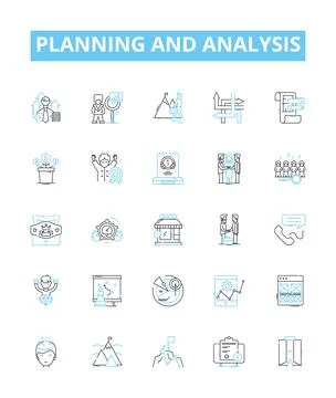 Planning and analysis vector line icons set. Planning, Analysis, Strategy Illustrazione stock