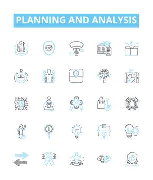 Planning and analysis vector line icons set. Planning, Analysis, Strategy Illustrazione stock