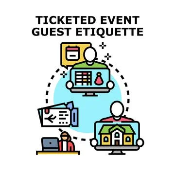Planning and attending ticketed event guest etiquette Stock Illustration