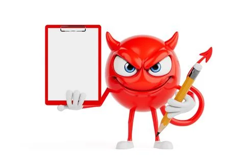 Planning And Control Concept. Red Evil Cartoon Character Holding Clipboard .. イラスト素材