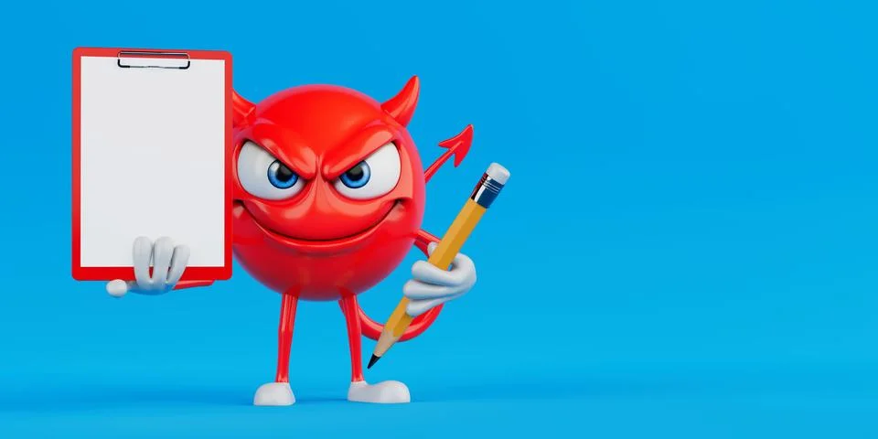 Planning And Control Concept. Red Evil Cartoon Character Holding Clipboard .. イラスト素材