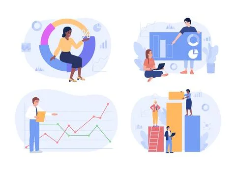 Planning and development department flat concept vector spot illustrations pack Stock Illustration