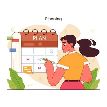 Planning and organization of tasks on board. Character planning イラスト素材