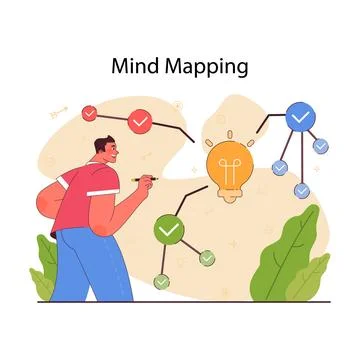 Planning and organization of tasks on board. Character using a mind 스톡 일러스트