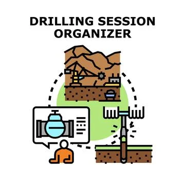 Planning and organizing drilling extraction session operations Stock Illustration