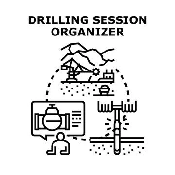 Planning and organizing drilling extraction session operations Stock Illustration