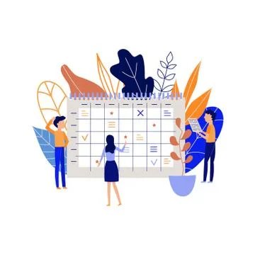 Planning and organizing work process with people recording tasks and goals in イラスト素材