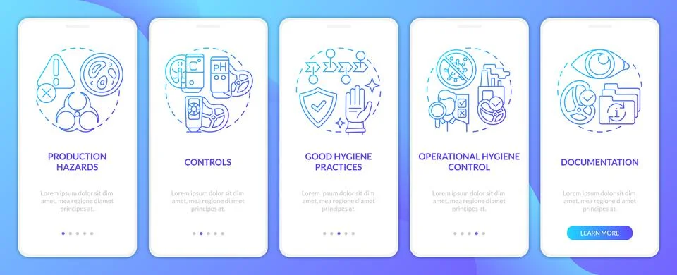 Planning approach to HACCP blue gradient onboarding mobile app screen Illustrazione stock