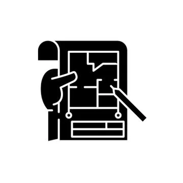 Planning black icon, vector sign on isolated background. Planning concept symbol 스톡 일러스트