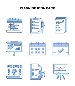 Planning Blue Design Icons Pack Stock Illustration