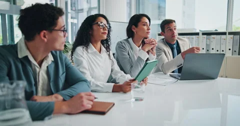 Planning, board and workshop with business people in meeting for panel Stock Footage 303673665