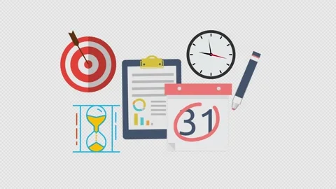 Planning with calendar, clock target animation loop motion graphics video t.. Stock Footage 240891418