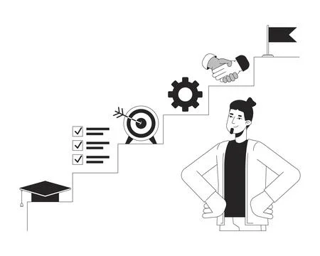 Planning career path black and white 2D illustration concept Ilustración de archivo