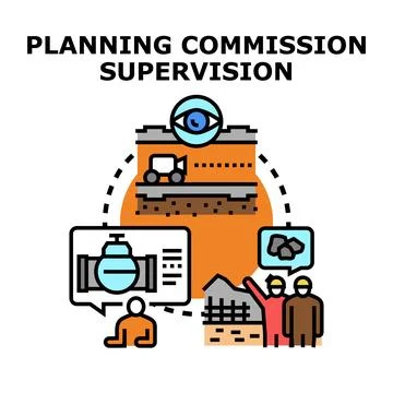 Planning commission supervising infrastructure project development Stock Illustration