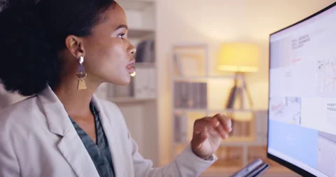 Planning, computer and tablet with black woman in office for website, branding Stock Footage 237783453