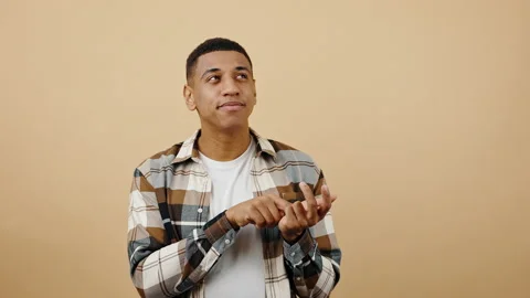 Planning concept. Young pensive black guy thinking over problem solution Stock Footage 190977406