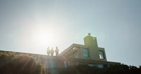 Planning, construction and low angle of people outdoor for building, inspection Stock Footage 343529045
