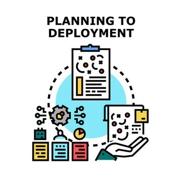 Planning to deployment development process illustration Stock Illustration