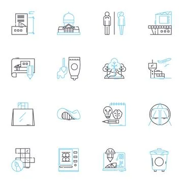 Planning Drafting linear icons set. Blueprint, Sketch, Outline, Schematic Ilustración de archivo