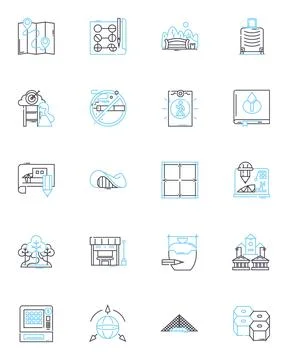 Planning Drafting linear icons set. Blueprint, Sketch, Outline, Schematic Ilustración de archivo