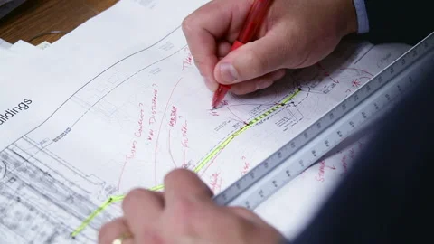 Planning engineer using ruler Stock Footage 239361334