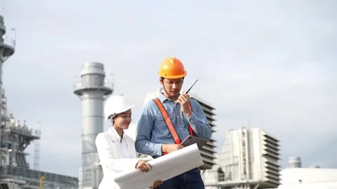 Planning engineering and project leader working and check Plans at Industrial Si Stock Footage 279505335