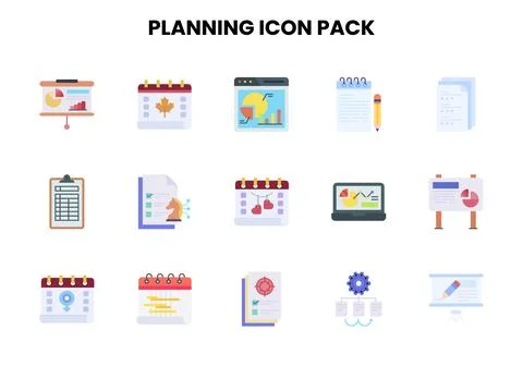 Planning Flat Bundle Icons Pack Illustrazione stock