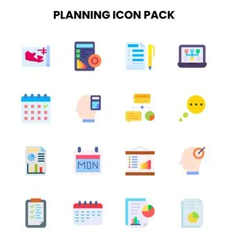 Planning Flat Collection Icons Pack Stock Illustration