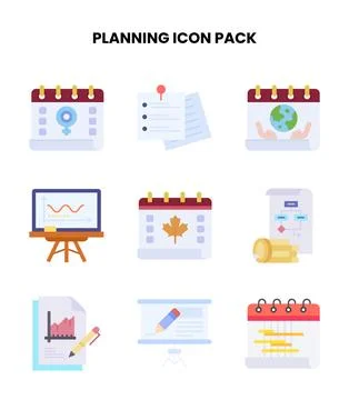 Planning Flat Collection Icons Pack Ilustración de archivo