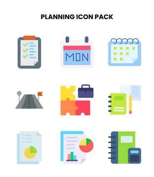Planning Flat Design Icons Pack Ilustração Stock