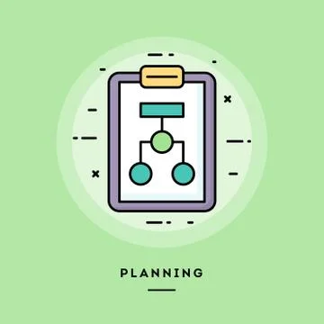 Planning, flat design thin line banner. Stock Illustration