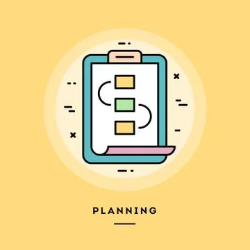 Planning, flat design thin line banner. Vector illustration. Stock Illustration