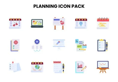 Planning Flat Graphics Icons Pack Ilustração Stock