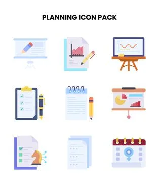 Planning Flat Vector Icons Pack Stock Illustration