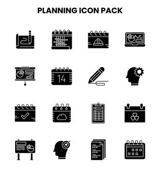 Planning Glyph Icons Pack Stock Illustration