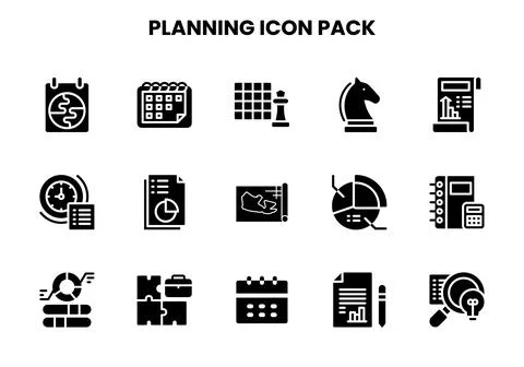 Planning Glyph Icons Pack Stock Illustration