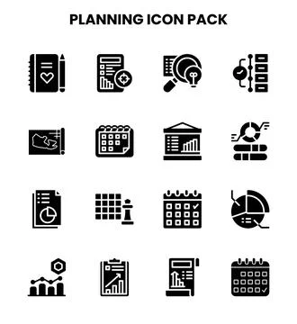 Planning Glyph Icons Pack Ilustração Stock