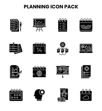 Planning Glyph Set Icons Pack Stockillustratie
