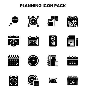 Planning Glyph Set Icons Pack Stock Illustration