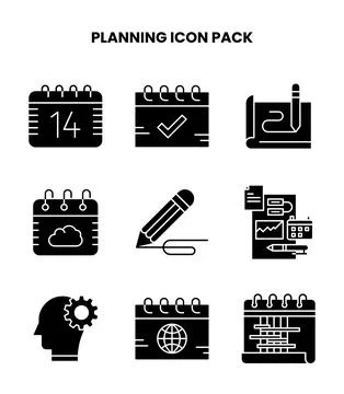 Planning Glyph UI Icons Pack Illustrazione stock