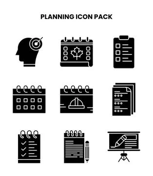 Planning Glyph Vector Icons Pack Stock Illustration
