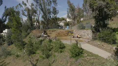 Planning house construction at a yard fly over Stock-Footage 133844148